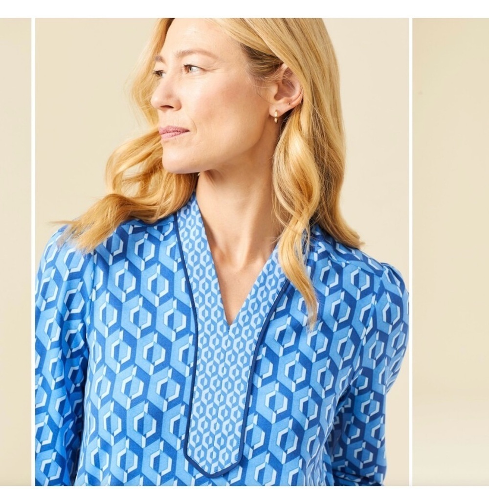 J. McLaughlin Emer Midi Dress in Blue Geometric Print Size Small Beach Resort - Picture 3 of 13